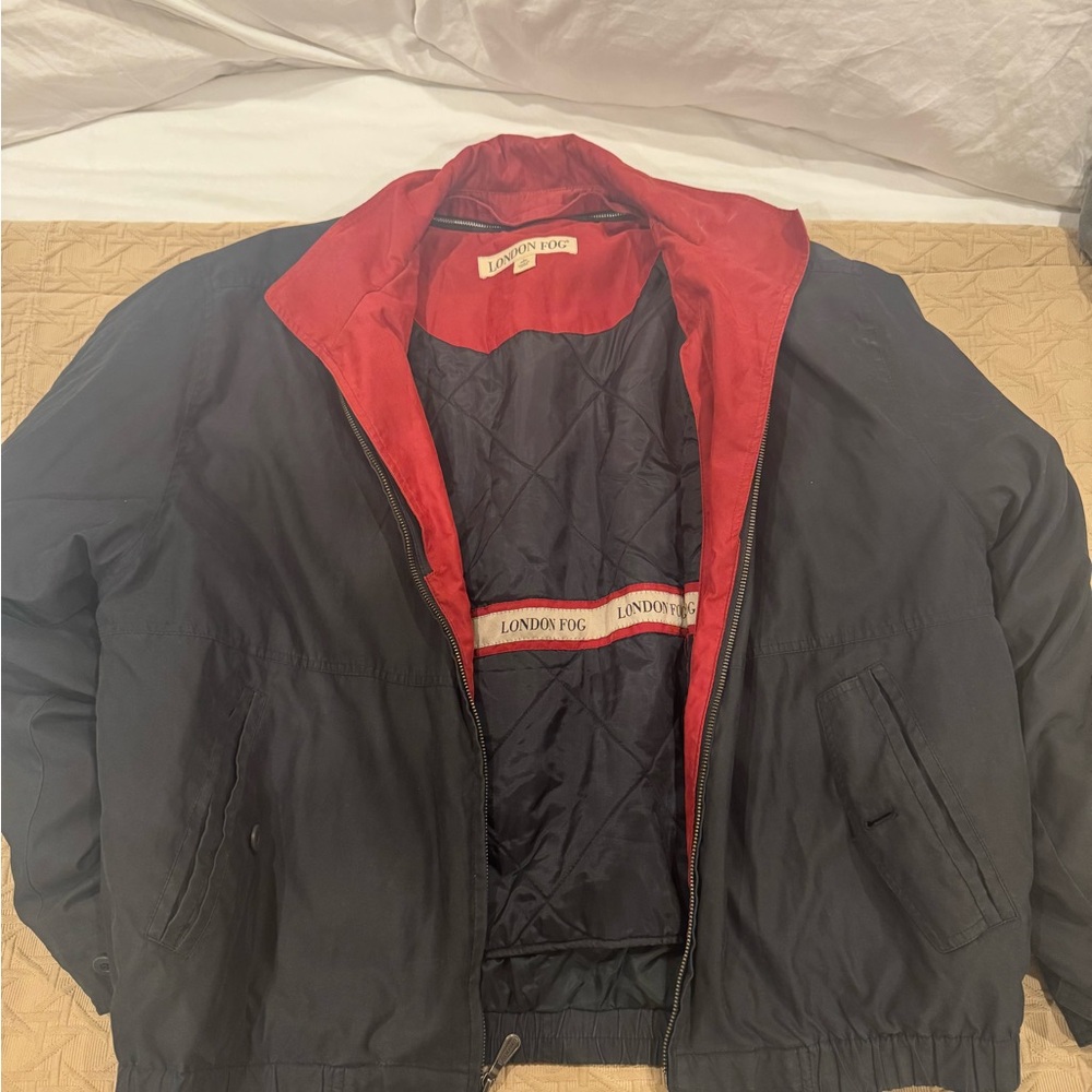 London Fog Men's Black Raincoat with Red Lining